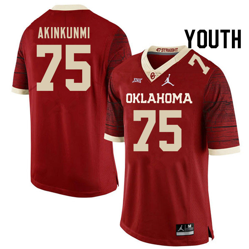 Youth #75 Daniel Akinkunmi Oklahoma Sooners College Football Jerseys Stitched-Retro